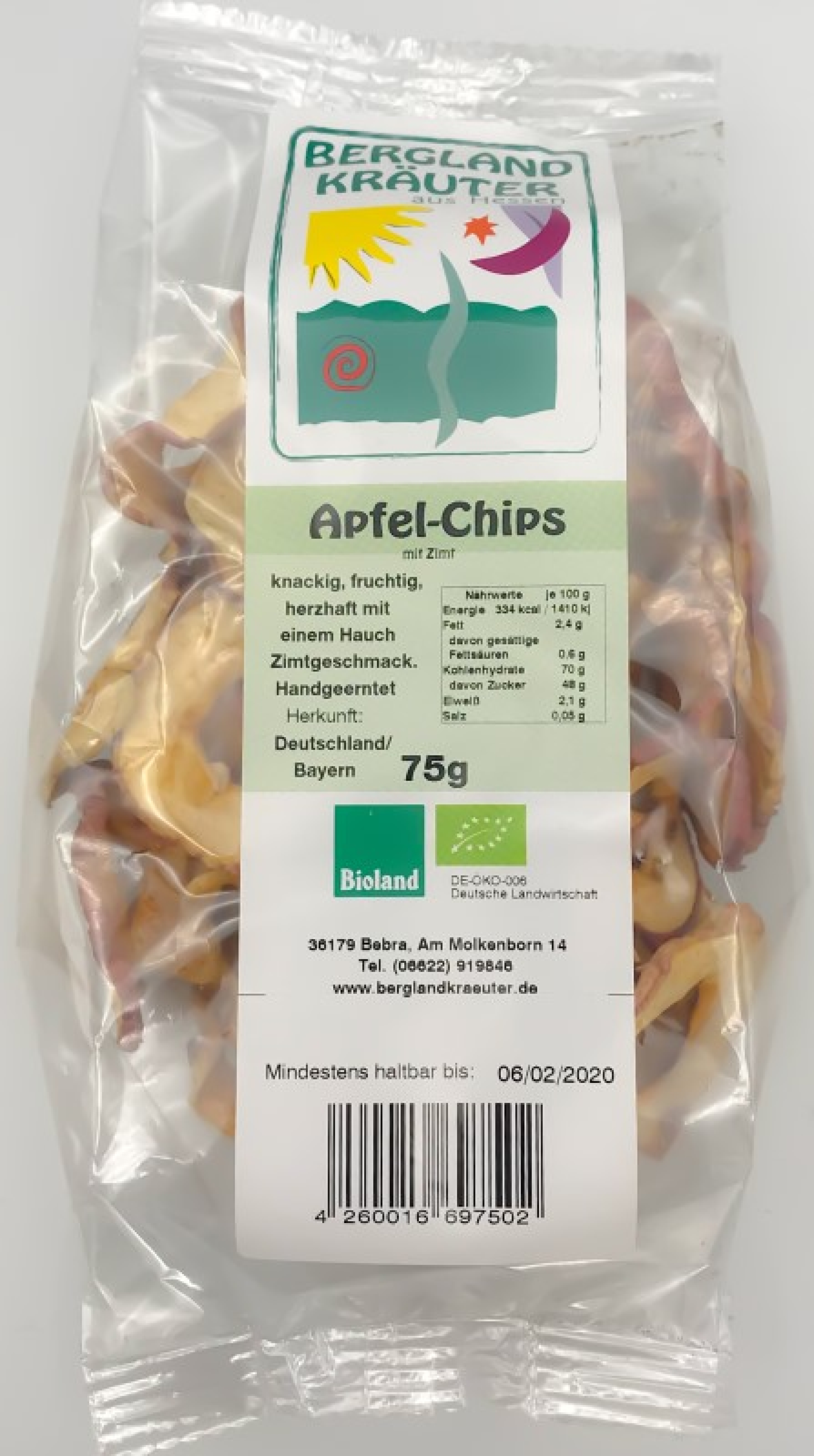 Berglandkräuter aus Hessen - Apfel-Chips mit Zimt, 75 g